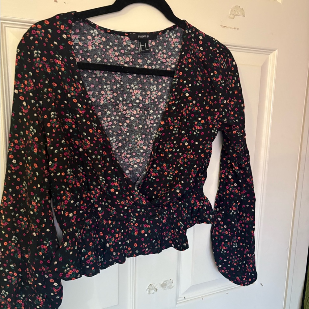 Forever 21 Black Floral Blouse